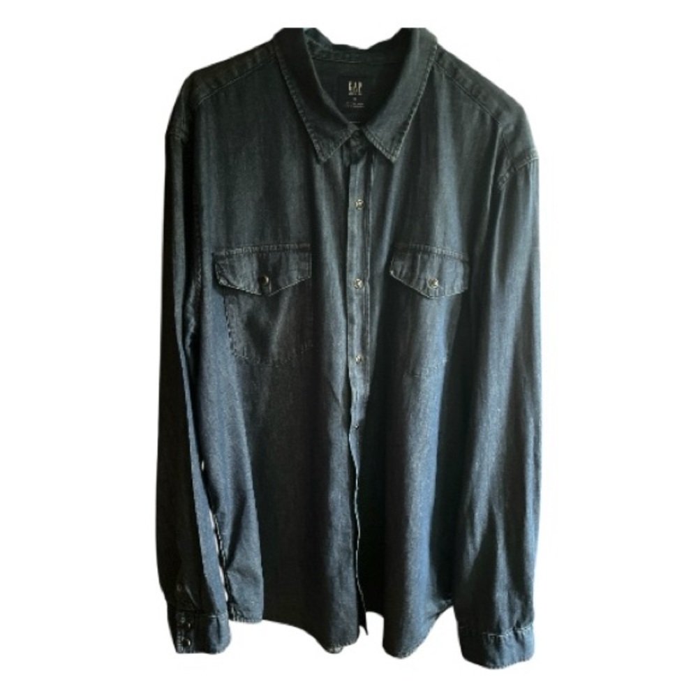 GAP Men’s Western Dark Blue Denim Shirt with Covered Buttons Slim Fit Size XL